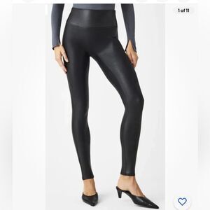 SPANX $98 Faux Leather Shiny Coated Shaping Slim Leg Leggings Black Women’s L NE